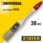 STAYER UNIVERSAL, 38 мм, 1.5", светлая натуральная щетина, деревянная ручка, все виды ЛКМ, плоская кисть (0101-038)