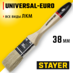 STAYER UNIVERSAL - EURO, 38 мм, 1.5", светлая натуральная щетина, деревянная ручка, все виды ЛКМ, плоская кисть (0102-038)