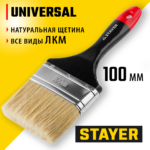 STAYER Universal, 100 мм, 4", светлая, натуральная щетина, деревянная ручка, все виды ЛКМ, плоская кисть, Professional (0104-100)