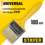 STAYER UNIVERSAL, 100 мм, 4", светлая натуральная щетина, пластмассовая ручка, плоская кисть (0107-100_z01)