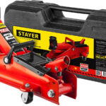 STAYER R-28 RED FORCE, в кейсе, 2 т, 130 - 350 мм, подкатной домкрат для легковых а/м, Professional (43153-2-K)