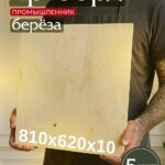 Фанера Промышленник 810х620х10мм, береза, упаковка 5 шт