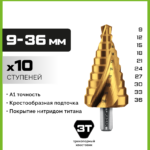 URAGAN 9-36 мм, 10 ступеней, винтовая спираль, сверло ступенчатое (29658-9-36-10)