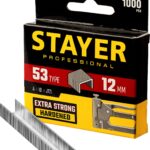 STAYER скобы тип 53 (A / 10 / JT21), 12 мм, 1000 шт., закаленные, особотвердые, скобы для степлера тонкие 3159-12_z02 Professional