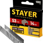 STAYER скобы тип 53 (A / 10 / JT21), 14 мм, 1000 шт., закаленные, особотвердые, скобы для степлера тонкие 3159-14_z02 Professional