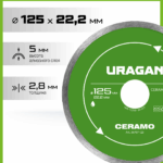 URAGAN CERAMO 125 мм, диск алмазный отрезной сплошной (36707-125)