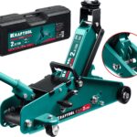 KRAFTOOL S-PIN, 2.5 т, 140 - 385 мм, с увеличенным подъемом и фиксатором, подкатной домкрат в кейсе (43457-2.5-K)