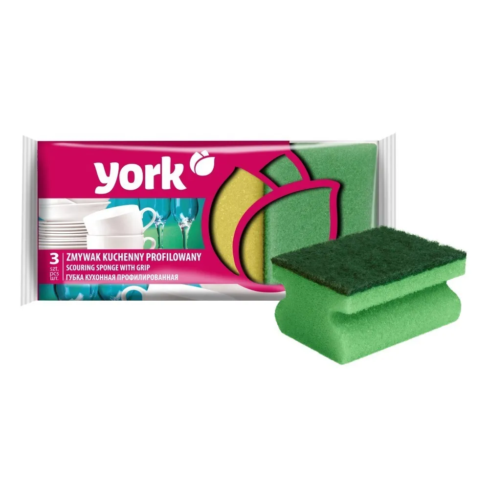 Губки для посуды профильные 90 x 70 x 43 York (уп. 3 шт) — изображение 1