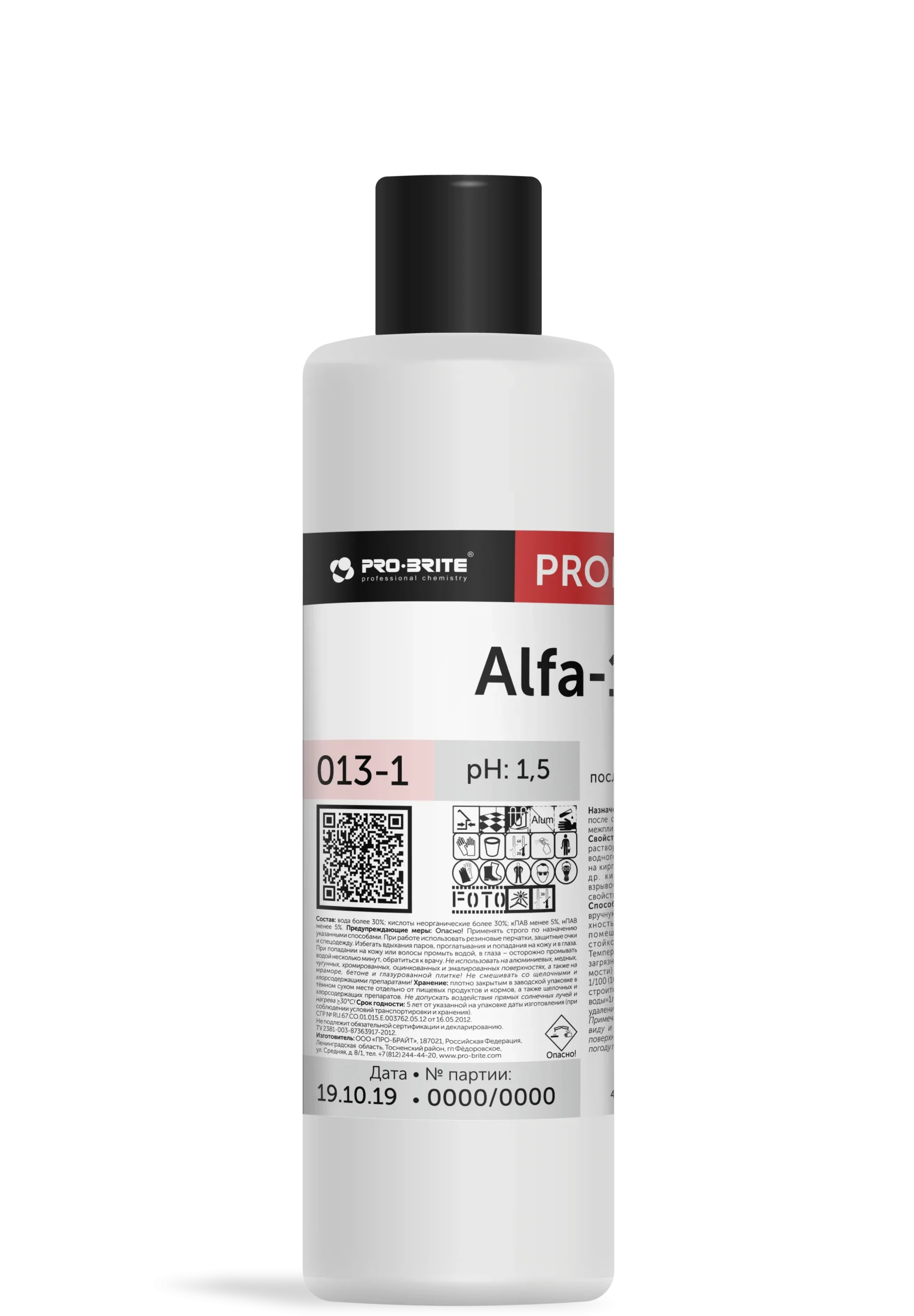 Концентрат для уборки после строительства и ремонта ALFA-19, 1 л, PRO-BRITE — изображение 1