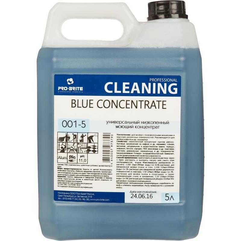 Концентрат низкоп. моющий для ежед. и ген. уборки BLUE CONCENTRATE, 5 л, цв. синий, PRO-BRITE — изображение 1