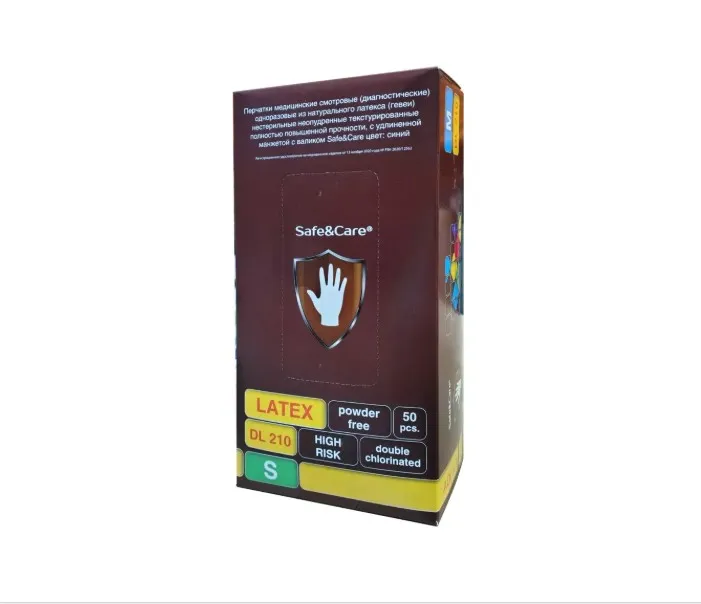 Перчатки латексные High Risk SAFE&CARE DL210, повыш.прочн.,синие, 25 пар/50 штук, р-р 6-7 (S) — изображение 1