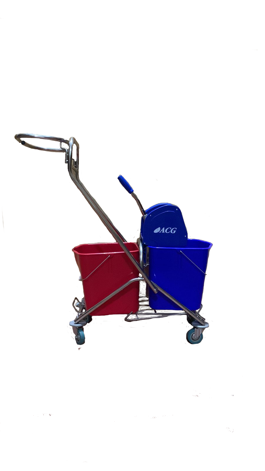 Тележка уборочная ACG 2х25л. с отжимом, с держателем мешка для мусора и поддоном, каркас из нержавейки — изображение 1
